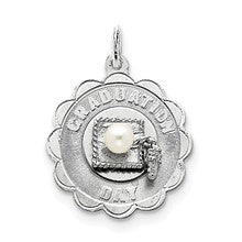 Sterling Silver Graduation Day Disc with Cultured Pearl Charm hide-image