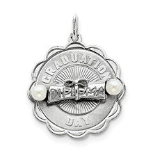 Sterling Silver Graduation Day Disc with Cultured Pearls Charm hide-image