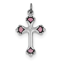 Sterling Silver Pink Enameled Budded Cross Charm hide-image