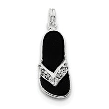 Sterling Silver Black Enameled Czech Crystal Flip Flop Charm hide-image