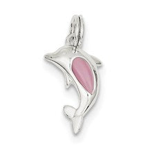 Sterling Silver Pink Cats Eye Dolphin Charm hide-image