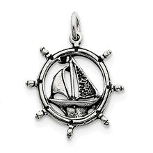 Sterling Silver Antiqued Sailboat in Wheel Charm hide-image