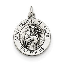 Sterling Silver Antiqued Saint Francis of Assisi Medal, Charm hide-image