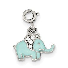 Sterling Silver Blue Enameled with CZ Elephant Charm hide-image