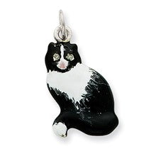 Silver Enamel Black & White Cat Charm hide-image