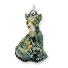 Sterling Silver Enameled Persian Cat with Kitten Charm hide-image