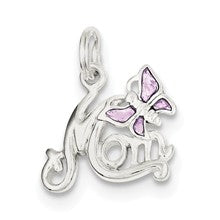 Sterling Silver Polished Mom Butterfly Enameled Charm hide-image