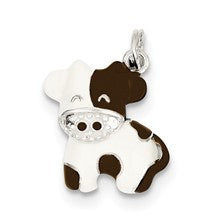 Sterling Silver CZ Brown & White Enameled Polished Cow Charm hide-image