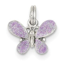 Sterling Silver Purple Enamel Polished Butterfly Charm hide-image