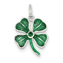 Sterling Silver Enameled 4-Leaf Clover with Green Glass Stone Charm hide-image