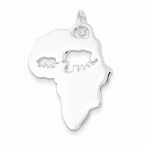 Sterling Silver Africa Continent with Elephant Cutout Pendant, Pendants for Necklace