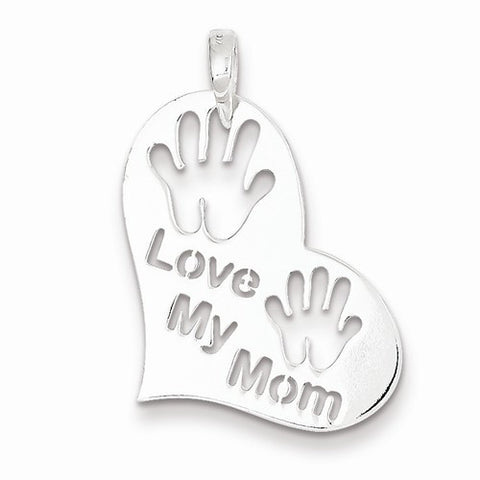 Sterling Silver Polished Love My Mom Heart Pendant, Pendants for Necklace