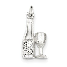 Sterling Silver CZ Wine Bottle/Glass Charm hide-image