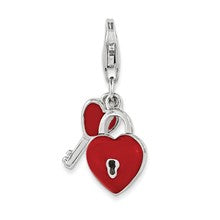 Amore La Vita Sterling Silver Enameled 3-D Heart And Key Charm hide-image