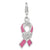 Enameled With CZ Awareness Ribbon & Heart Charm in Sterling Silver
