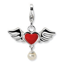 Amore La Vita Sterling Silver 3-D Winged Red Heart FW Cult Pearl Charm hide-image