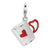3-D Enameled Coffee Cup with Heart Charm in Sterling Silver
