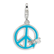 Amore La Vita Sterling Silver Enamel Peace Sign with Dragonfly Charm hide-image