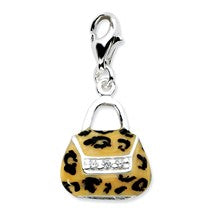 Amore La Vita Sterling Silver Click-on CZ Enamel Leopard Purse Charm hide-image