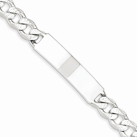 Sterling Silver Polished Engraveable Patterned Curb Link Id Bracelet
