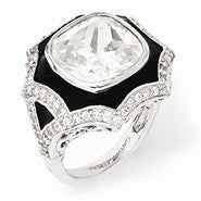 Sterling Silver CZ & Black Enamel Ring