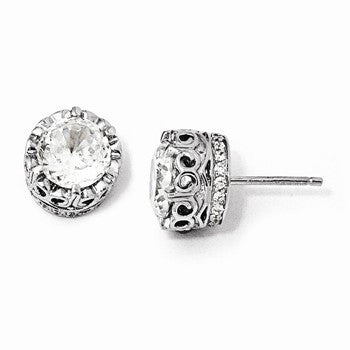 Sterling Silver 100-facet CZ Round Post Earrings