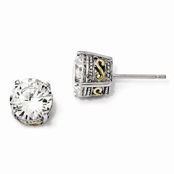 Sterling Silver Gold-plated 8mm CZ Stud Earrings