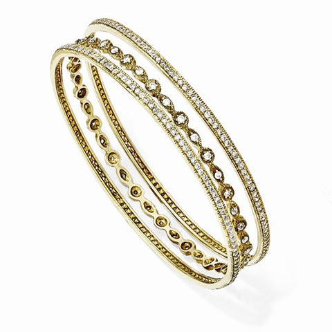 Sterling Silver Gold Plated Cz Three Bangle Set, 8 inches, Outstanding Bracelets For Women