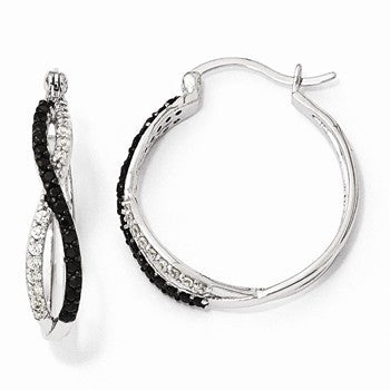 Sterling Silver Blk/Wht CZ Twisted Hoop Earrings