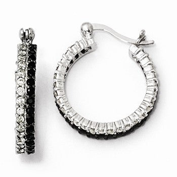 Sterling Silver Black/White CZ Post Hoop Earrings