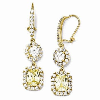 Sterling Silver Gold-plated CanarYellow & White Goldhite CZ Kidney Wire Earrings