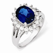 Sterling Silver CZ & Synthetic Dark Blue Spinel Ring