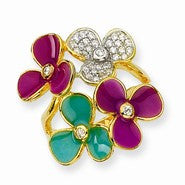 Sterling Silver CZ Enamel and Gold-Plated Flower Ring