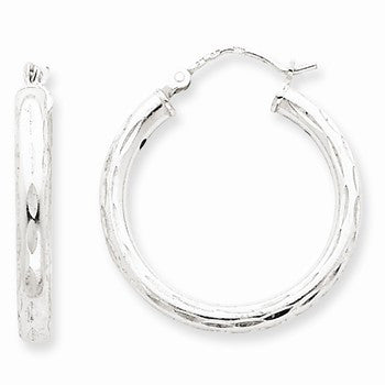 Sterling Silver Diamond-cut Satin Polished Earrings
