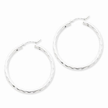 Sterling Silver Diamond-cut Satin Polished Hoop Earrings