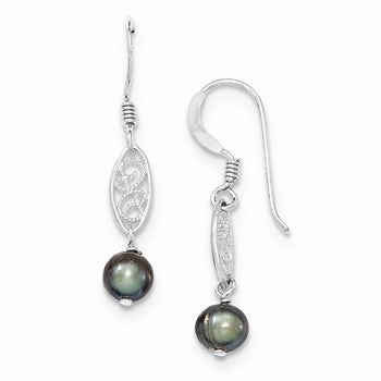Sterling Silver Black Freshwater Cultured Pearl Dangle Earrings
