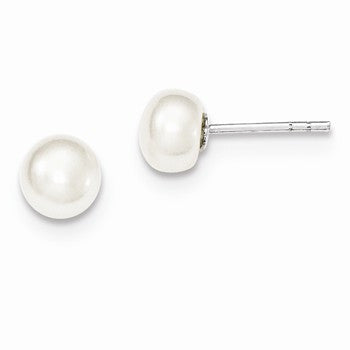 Sterling Silver White Freshwater CulturedPearl 6.5-7mm button Earrings