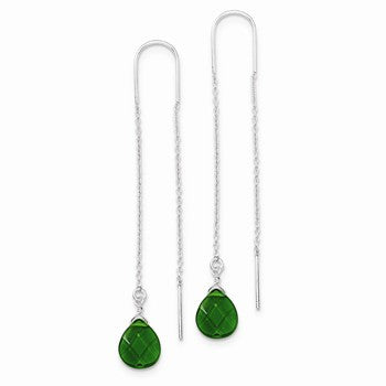 Sterling Silver Pear Shaped Dark Green CZ Threader Earrings