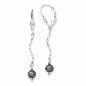 Sterling Silver Black Freshwater Cultured Pearl Leverback Earrings