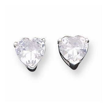Sterling Silver 8mm Heart CZ Stud Earrings