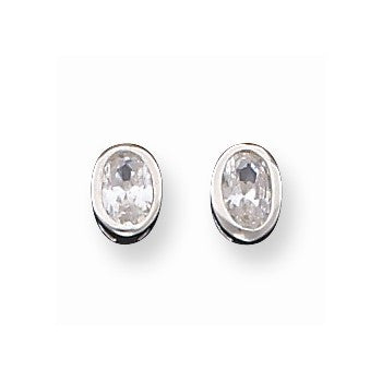 Sterling Silver 5x6mm CZ Oval Bezel Stud Earrings