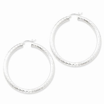 Sterling Silver Rhodium-plated 4.00mm Diamond-cut Hoop Earrings