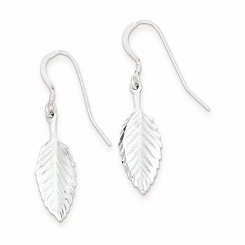 Sterling Silver Diamond-cut Leaf Wire Earrings