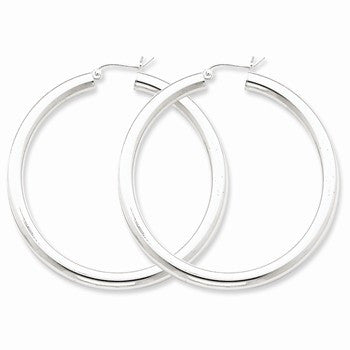 Sterling Silver Rhodium-plated 4mm Round Hoop Earrings