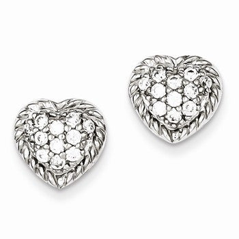 Sterling Silver CZ Heart Post Earrings