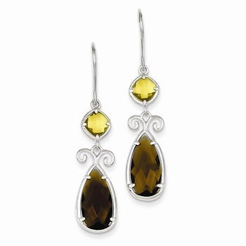 Sterling Silver Brown Yellow CZ Dangle Earrings