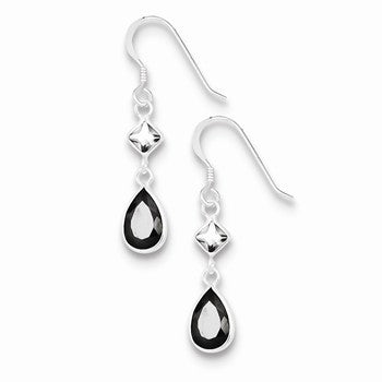 Sterling Silver Black CZ Dangle Earrings