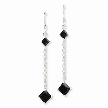 Sterling Silver Black CZ w/Chain Dangle Earrings
