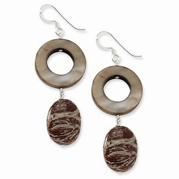 Sterling Silver Brown  & Brown Mother of Pearl Earrings