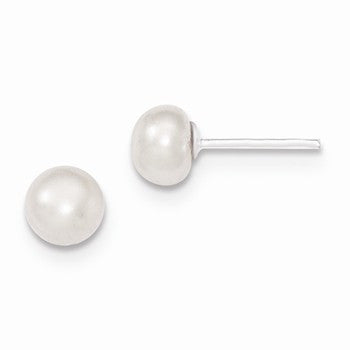 Sterling Silver 7mm Grey Freshwater CulturedButton Pearl Post Earrings